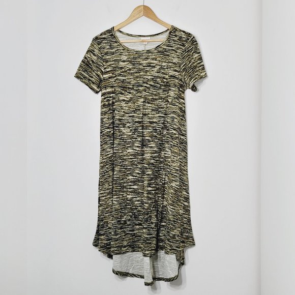 Lularoe Carly Swing Dress Olive Green Marl Pattern Short Sleeve High Low XS - Picture 1 of 9